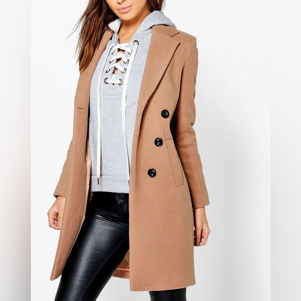 Boohoo | NWOT PETITE DOUBLE BREASTED CAMEL DUSTER COAT